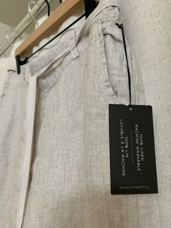 Halston 100% Linen New Wide Leg Flowy Pants Cream Ivory New Large - Picture 4 of 7